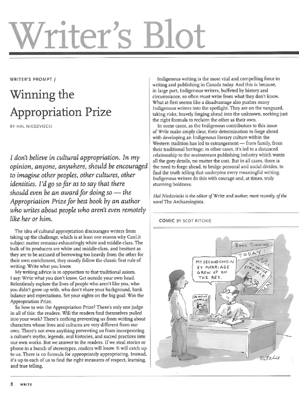 Hal Niedzviecki's article regarding cultural appropriation in writing.