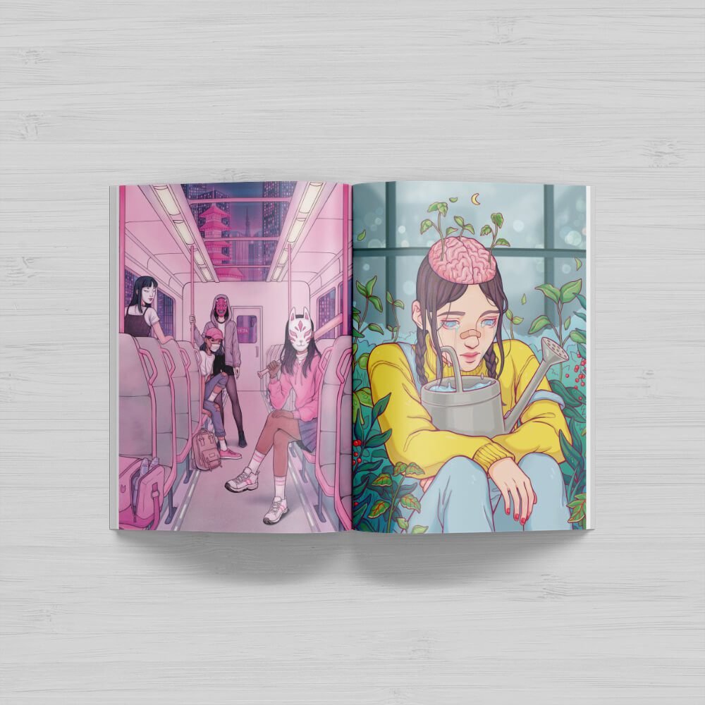 A zine spread about feelings