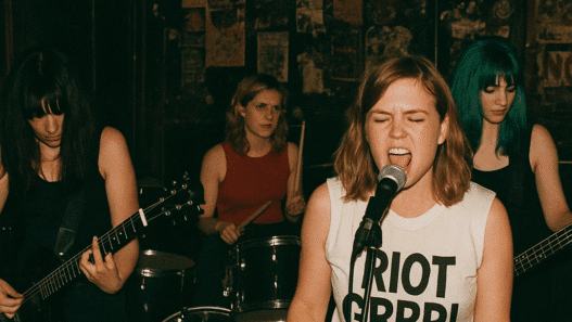 a riot grrrl band playing in a dive bar generated by chatgpt