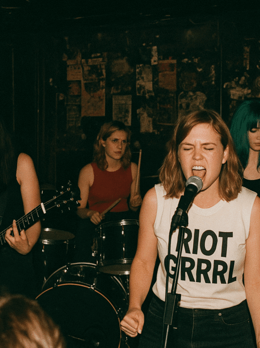a riot grrrl band playing in a dive bar generated by chatgpt