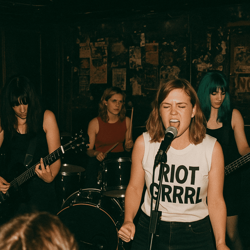 a riot grrrl band playing in a dive bar generated by chatgpt