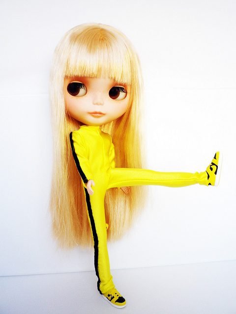 A Blythe doll dressed an Uma Thurman in the movie 'Kill Bill'.