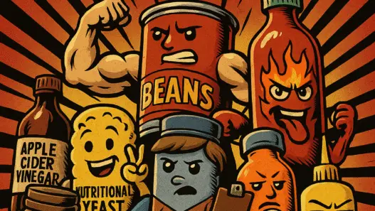 A justice league style image of pantry items