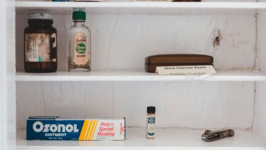 A half empty medicine cabinet.