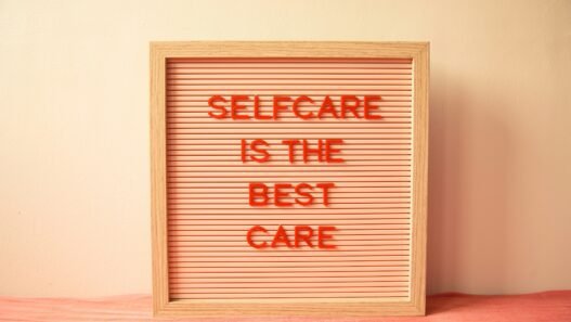 A bulletin board that reads "selfcare is the best care"